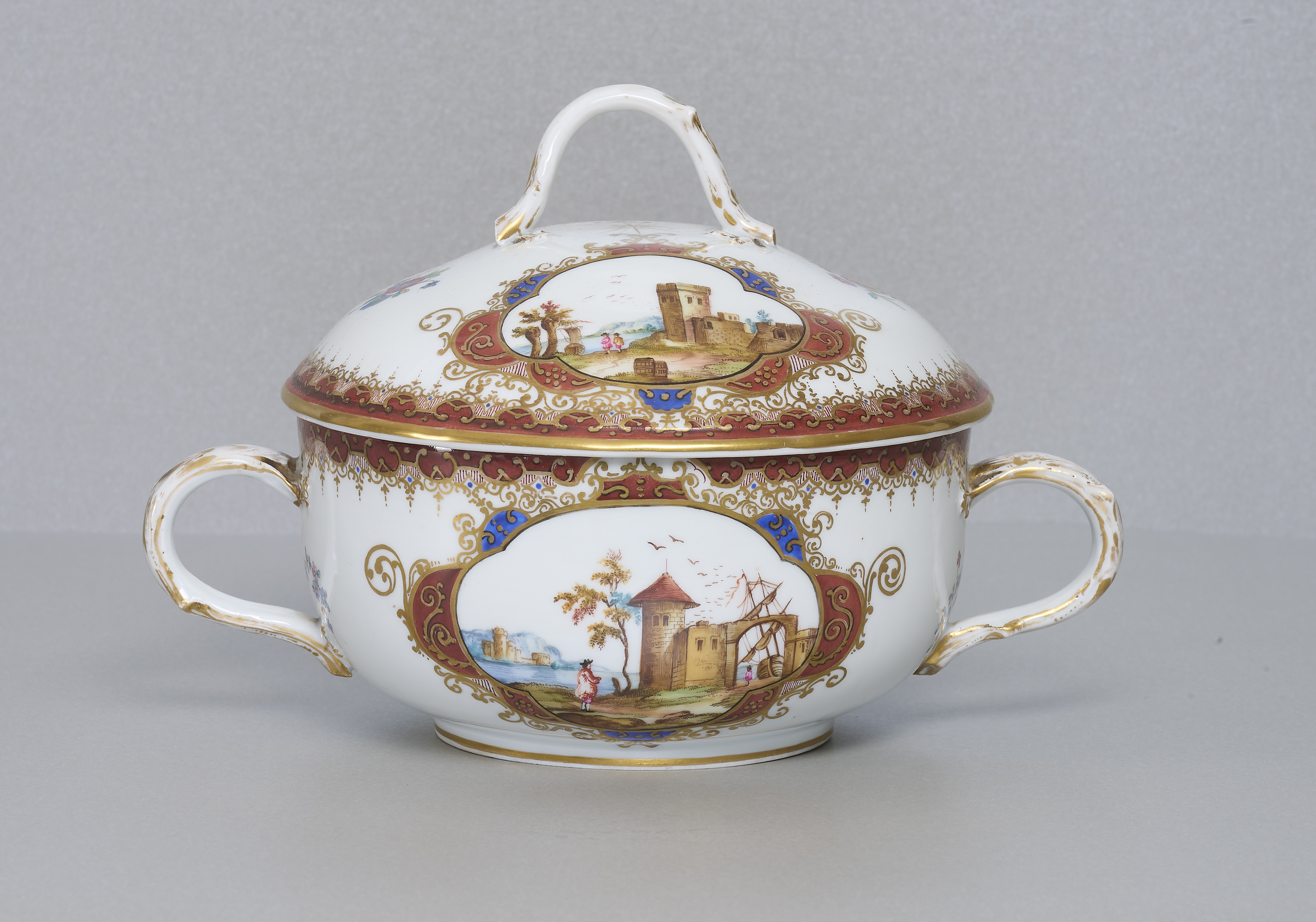 Meissenterrine mit Kauffahrtei Malerei Meissenterrine mit Kauffahrtei Malerei