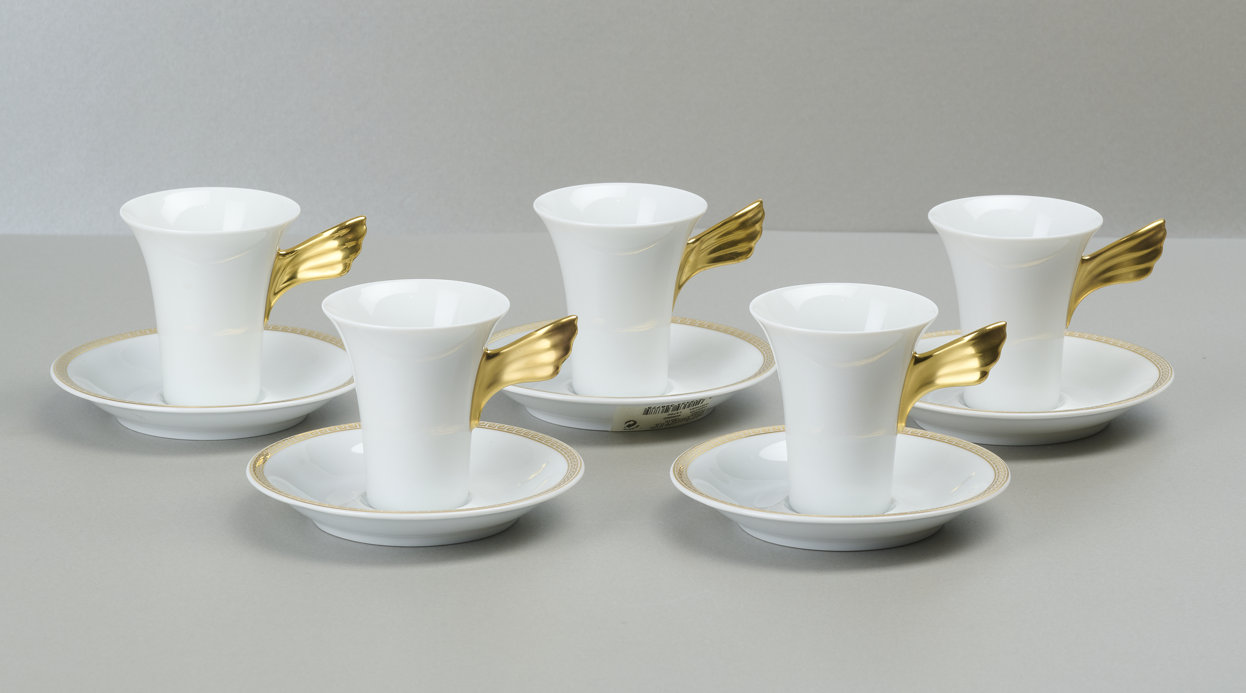Rosenthal Versace Ikarus, Medaillon Meandre d´or, 5 Mokkagedecke Rosenthal Versace Ikarus, Medaillon Meandre d´or, 5 Mokkagedecke