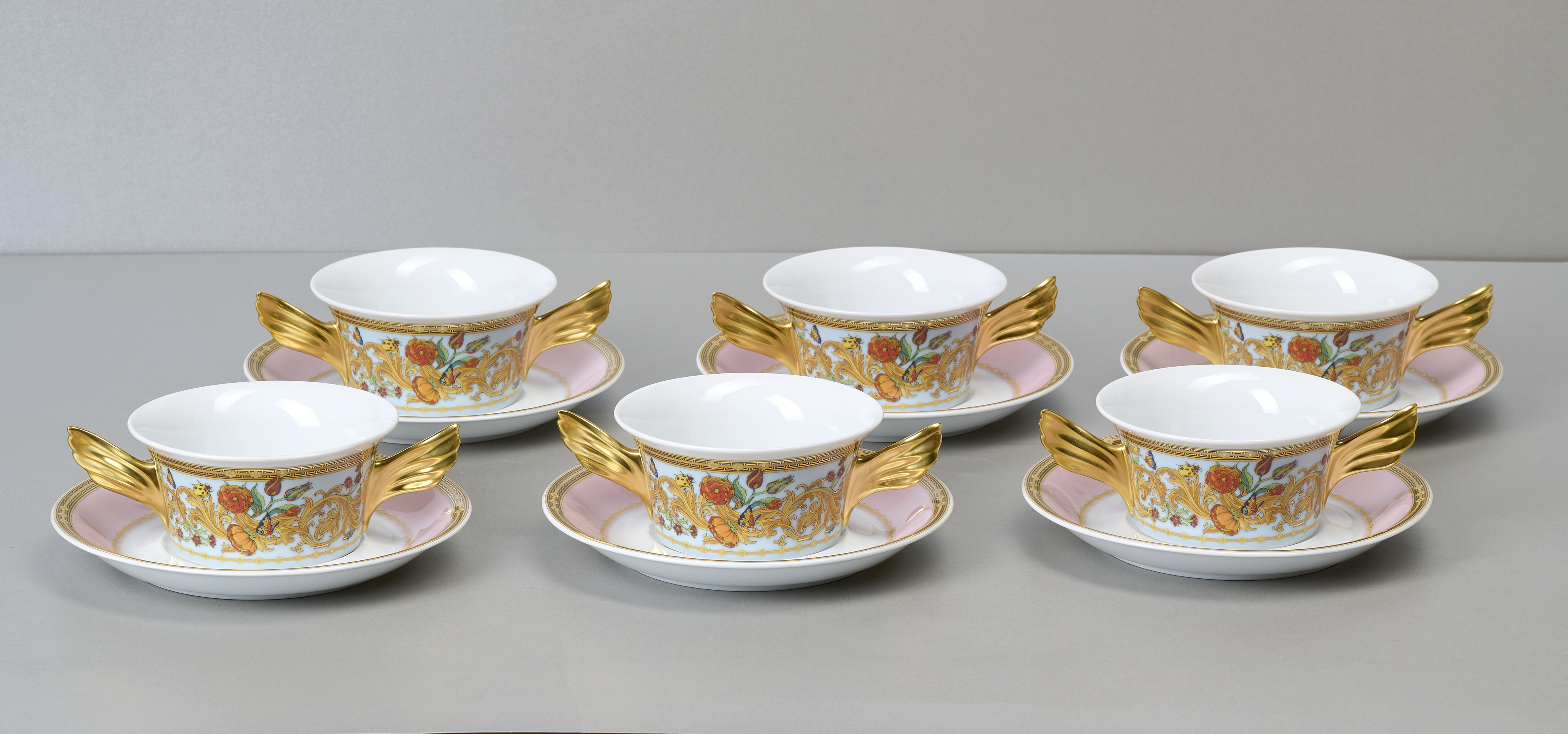 Rosenthal Versace Ikarus, Le Jardin des Papillons, 6 Suppentassen Rosenthal Versace Ikarus, Le Jardin des Papillons, 6 Suppentassen