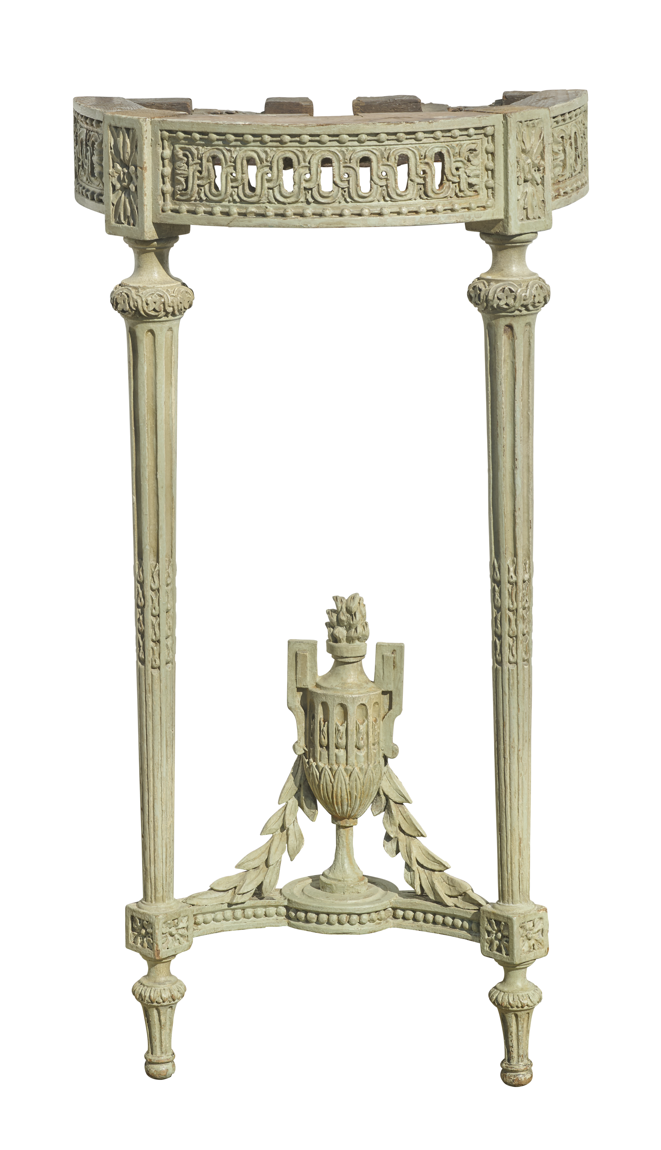 Louis XV Konsole, grüngrundig, 18. Jhdt. ohne Marmorplatte Louis XV Konsole, grüngrundig, 18. Jhdt. ohne Marmorplatte