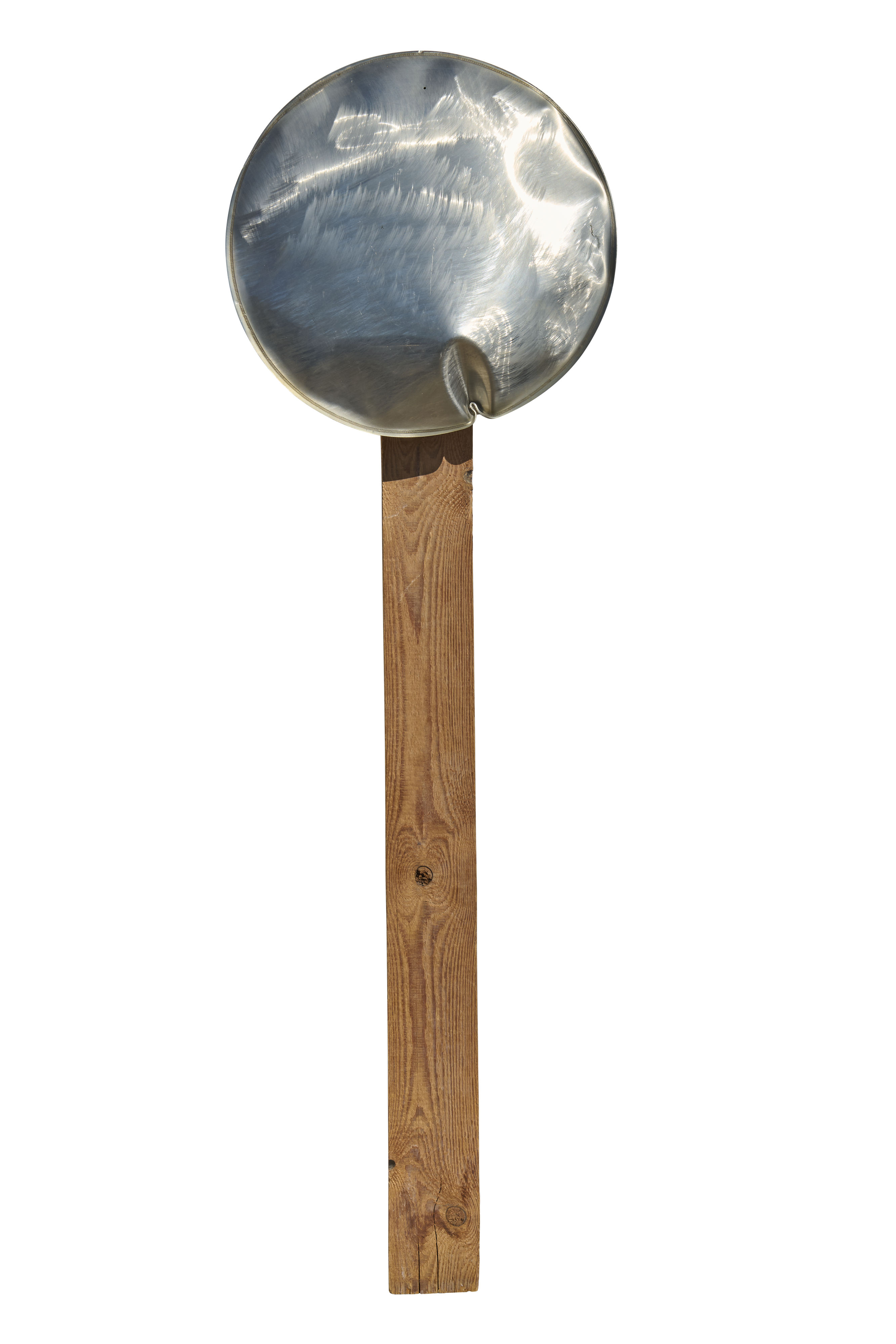 Edelstahlobjekt auf Holzsäule, signiert Edelstahlobjekt auf Holzsäule, signiert