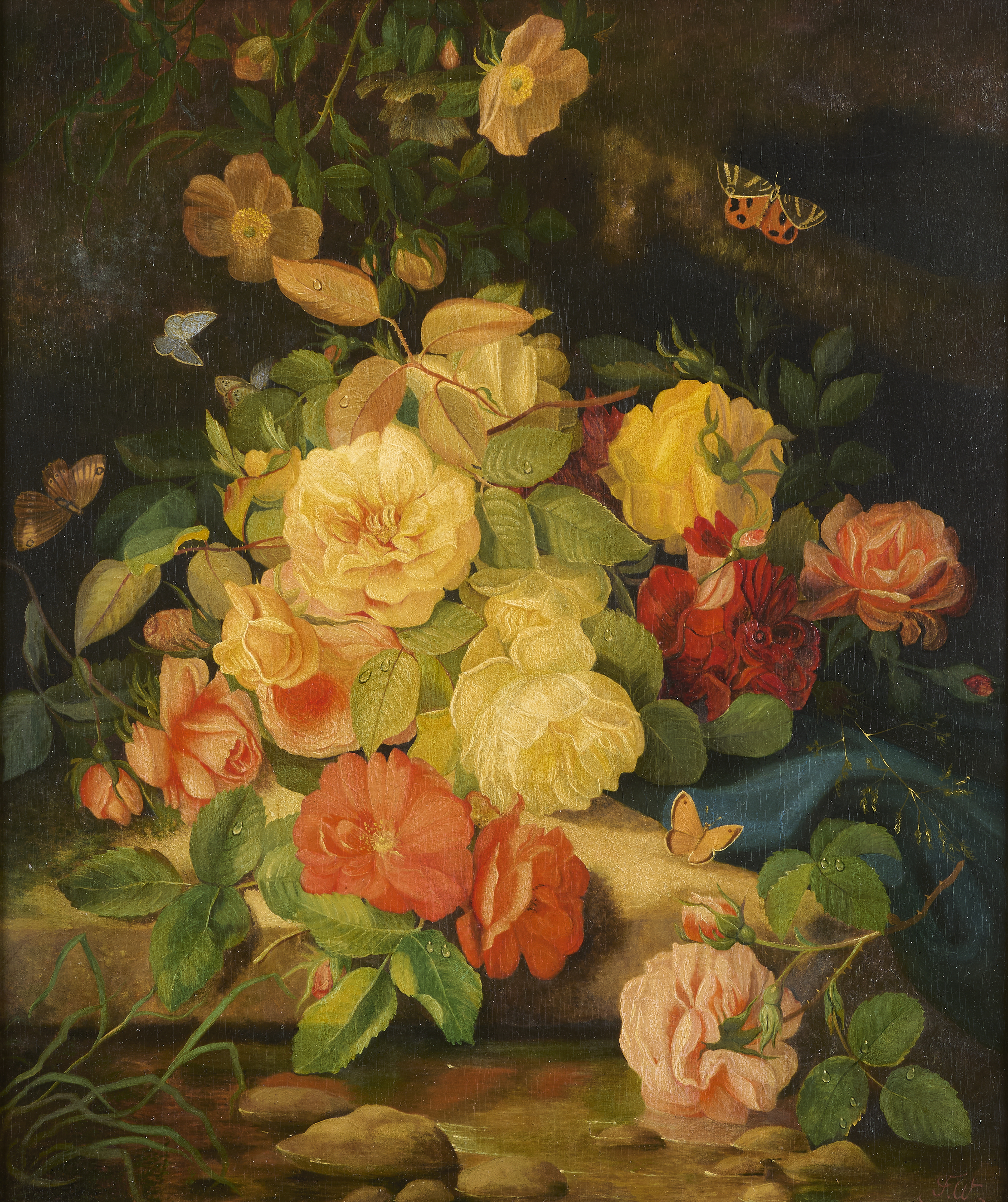 Blumenstilleben mit Schmettering, Monogrammist FW Blumenstilleben mit Schmettering, Monogrammist FW