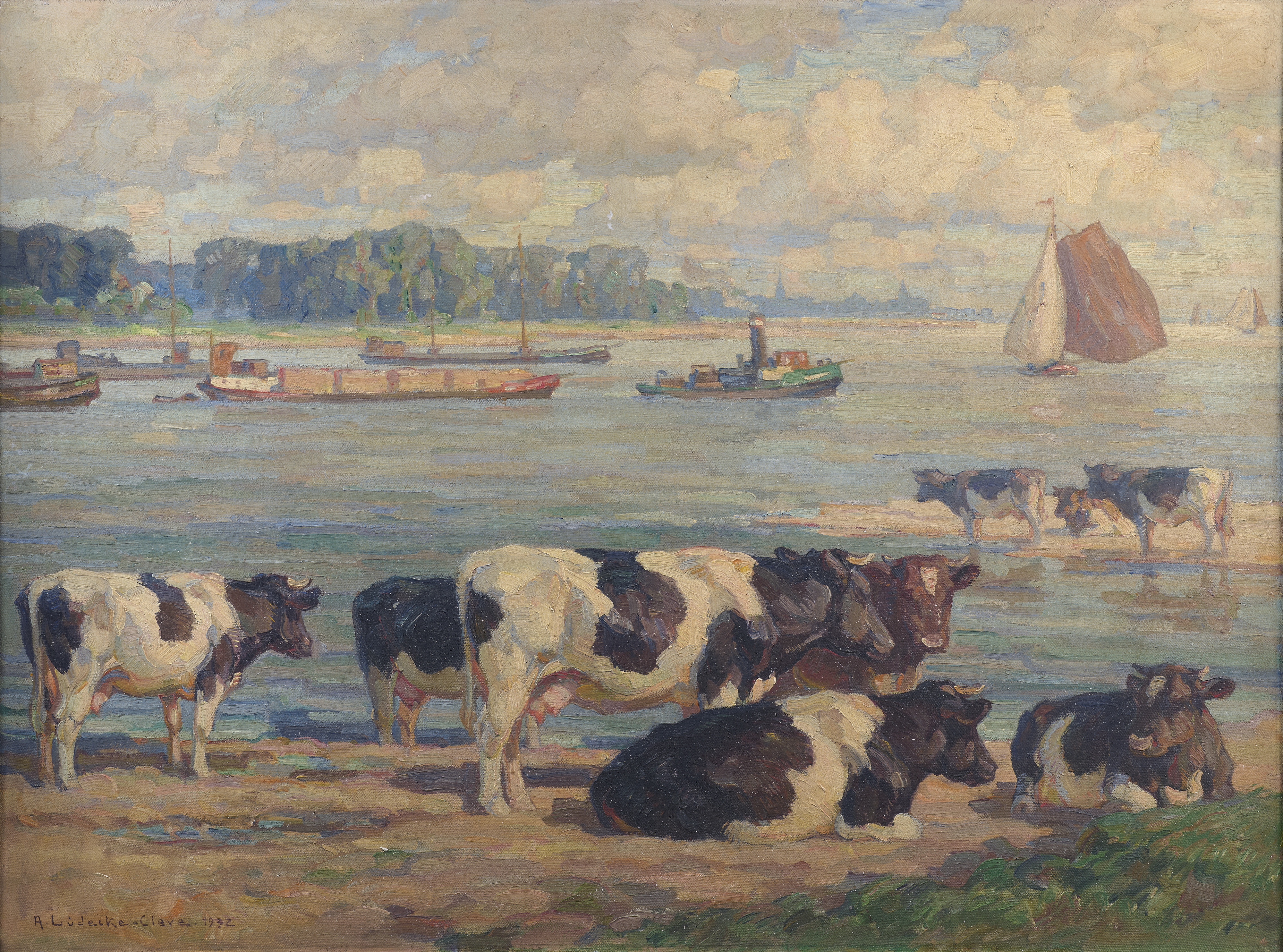 Rheinlandschaft mit Kühen Rheinlandschaft mit Kühen