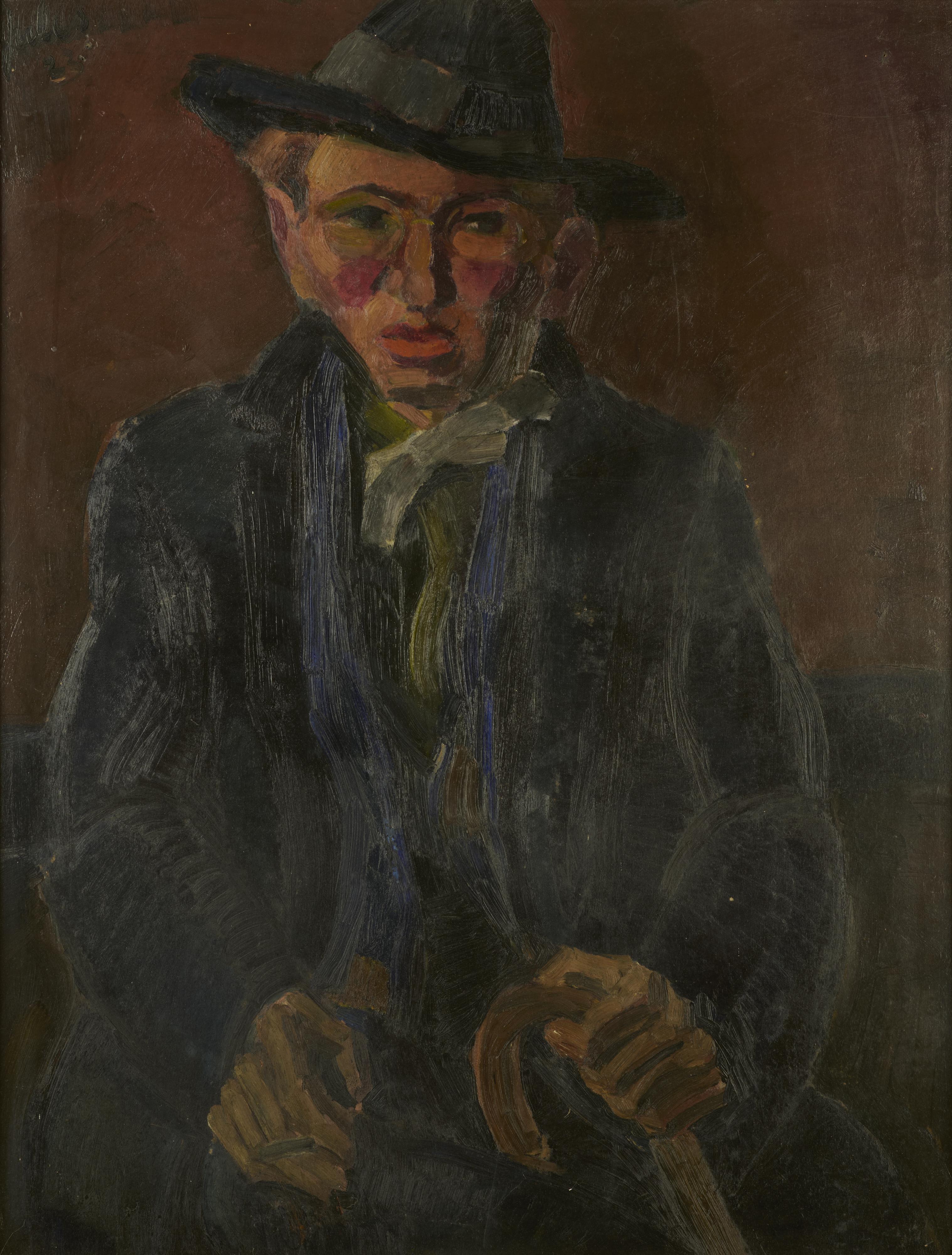 Unbekannter Expressionist, signiert und datiert 1923, Mann mit Hut Unbekannter Expressionist, signiert und datiert 1923, Mann mit Hut