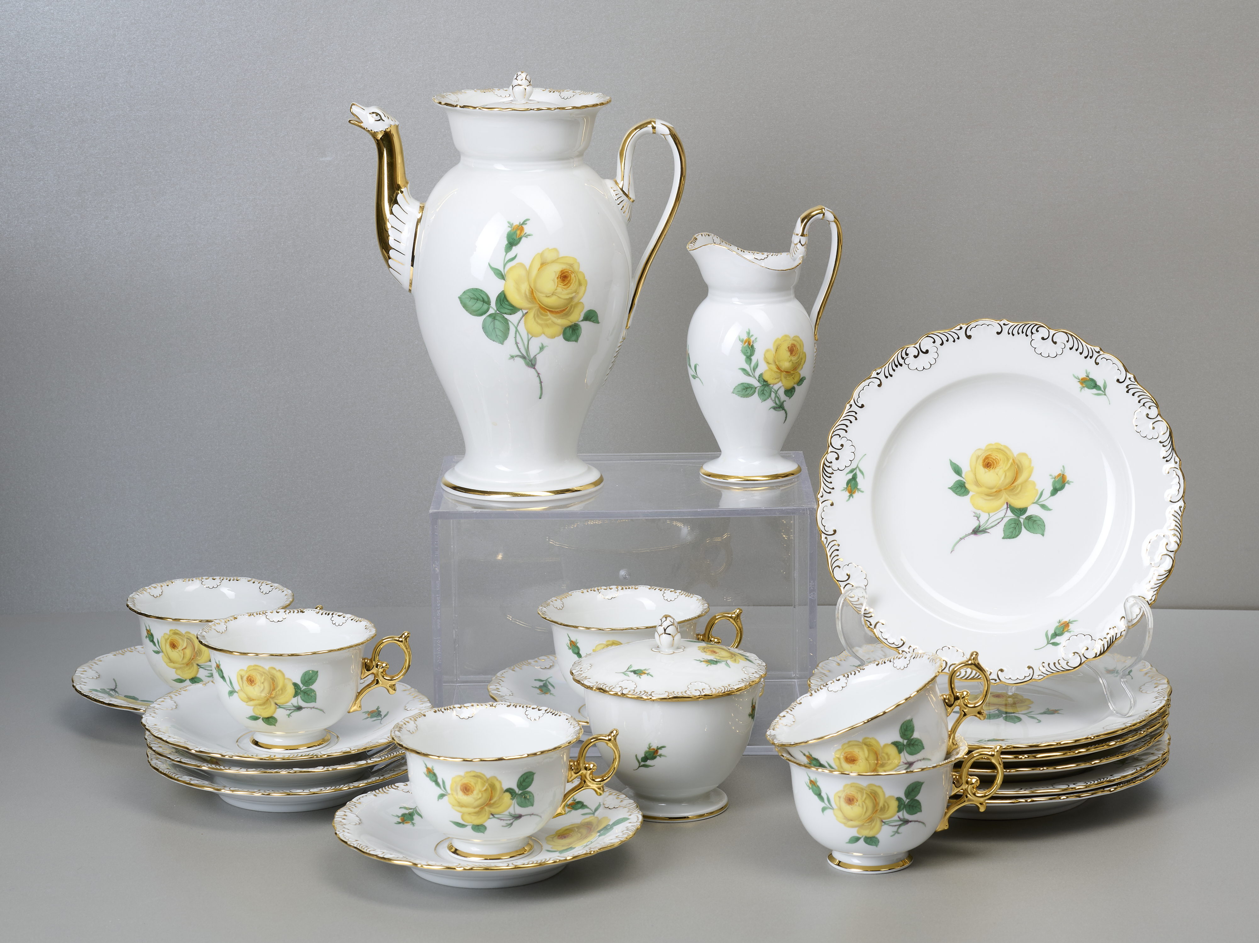 Meissen Gelbe Rose, Prunk-Kaffeeservice Meissen Gelbe Rose, Prunk-Kaffeeservice