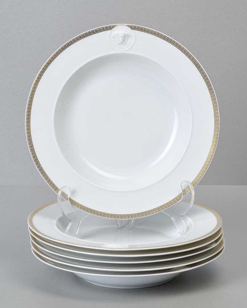 Rosenthal Versace Ikarus, Medaillon Meandre d´or, 6 tiefe Teller Rosenthal Versace Ikarus, Medaillon Meandre d´or, 6 tiefe Teller