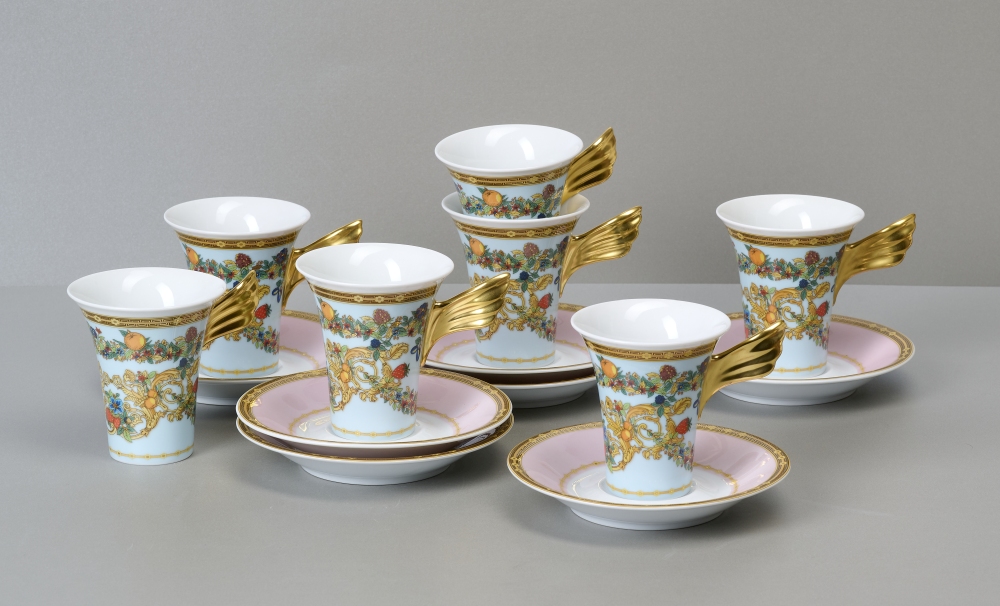 Rosenthal Versace Ikarus, Le Jardin des Papillons, 7 Kaffeegedecke Rosenthal Versace Ikarus, Le Jardin des Papillons, 7 Kaffeegedecke