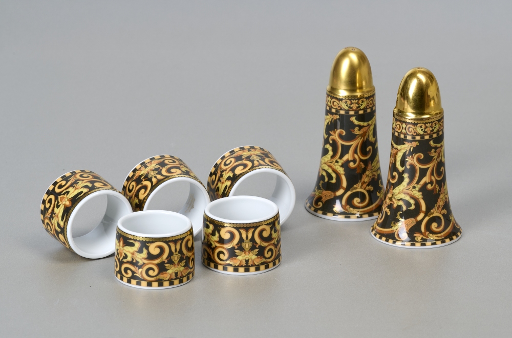 Rosenthal Versace, Barocco, 5 Serviettenringe + Salz und Pfeffer Rosenthal Versace, Barocco, 5 Serviettenringe + Salz und Pfeffer