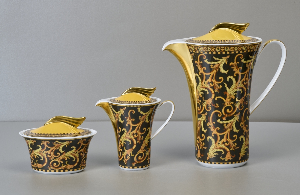 Rosenthal Versace, Barocco, Kaffeekanne, Milchkanne + Zuckertopf Rosenthal Versace, Barocco, Kaffeekanne, Milchkanne + Zuckertopf
