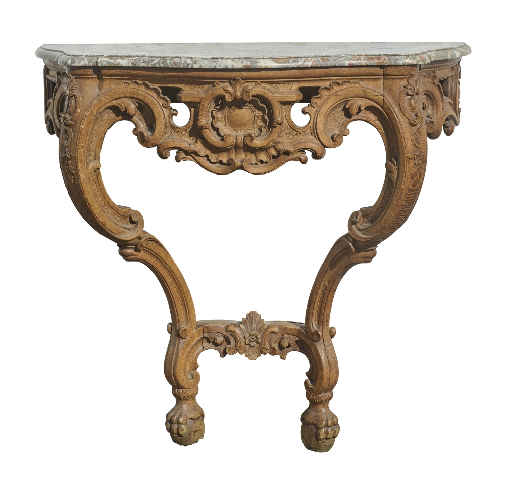 Barockkonsole, Eiche mit Marmorplatte, 18. Jhdt. Barockkonsole, Eiche mit Marmorplatte, 18. Jhdt.
