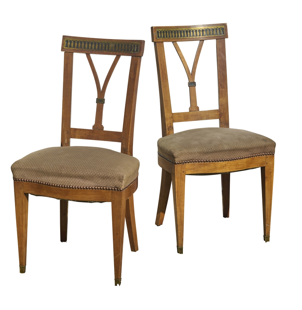 Paar Biedermeier Kirschbaumstühle mit Messingeinlagen