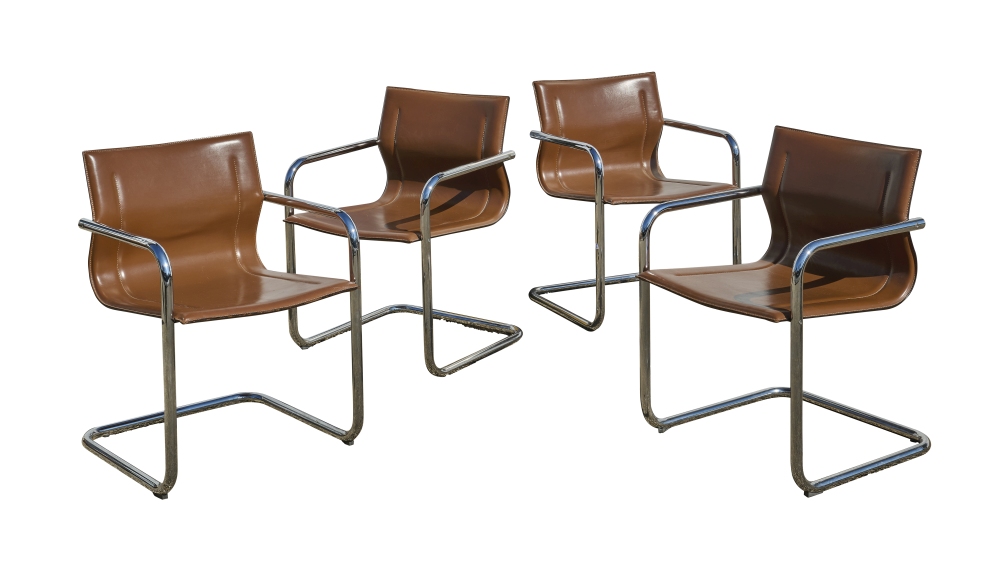 4 Designerstühle mit Lederbezug, 70er Jahre