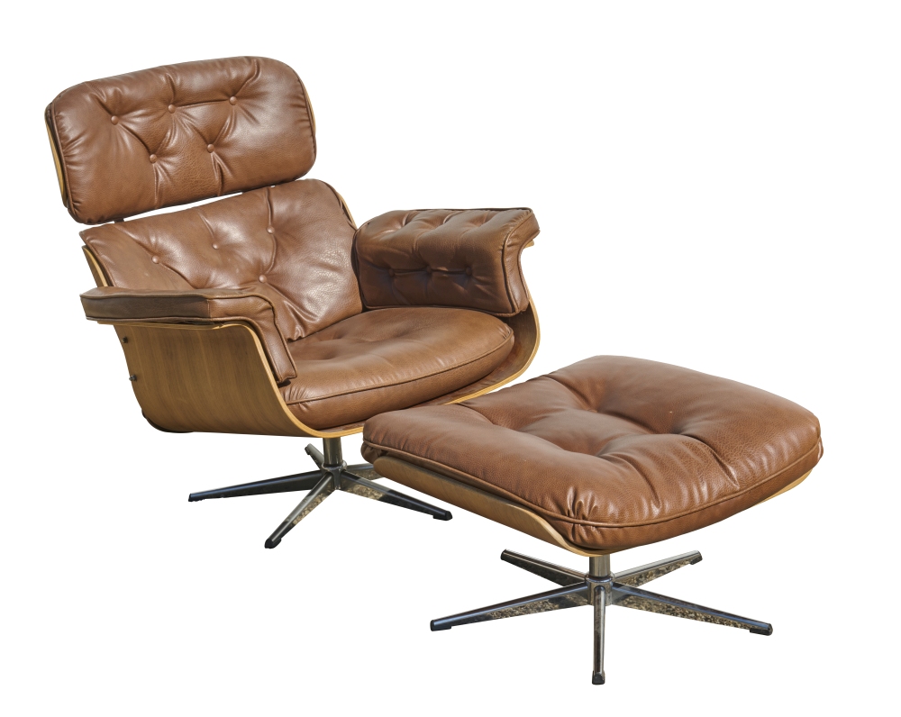 Designersessel mit Ottomane, Mahagoni