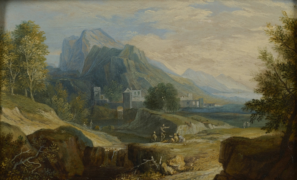 Berglandschaft mit Personenstaffage, monogrammiert