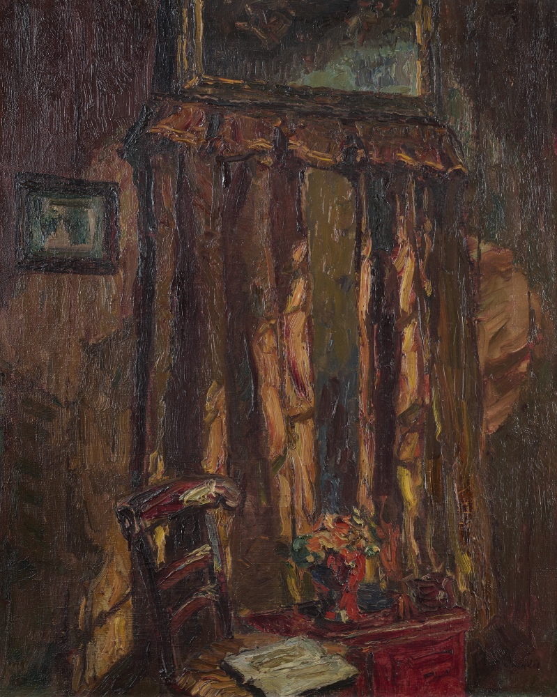 Blick ins Zimmer mit Blumenstrauß