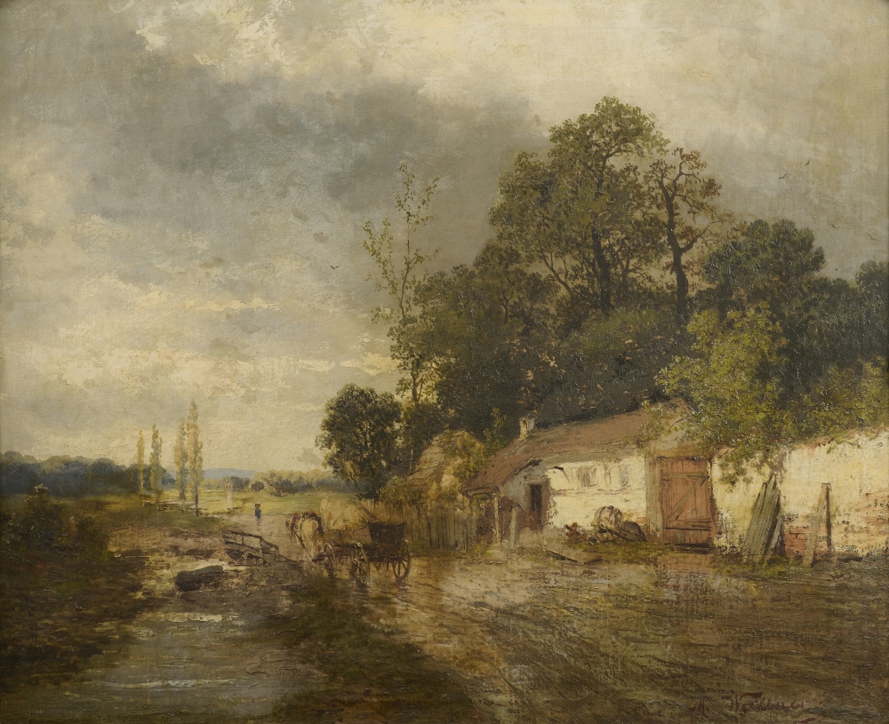 Impressionist, 19. Jhdt., Pferdekarren in Landschaft, signiert