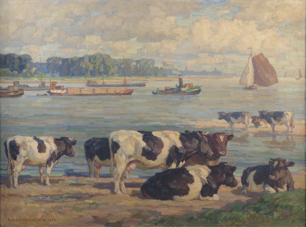 Rheinlandschaft mit Kühen