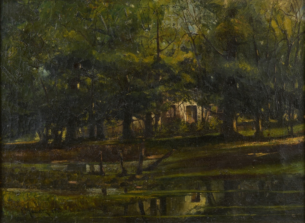 Haus im Walde, signiert, unbekannter Künstler, datiert 1923