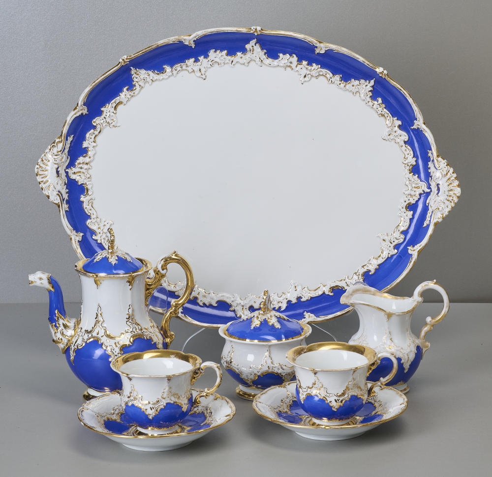 Meissen Kaffeeservice, B-Form, königsblau mit Gold, 1. Wahl, 19. Jhdt.