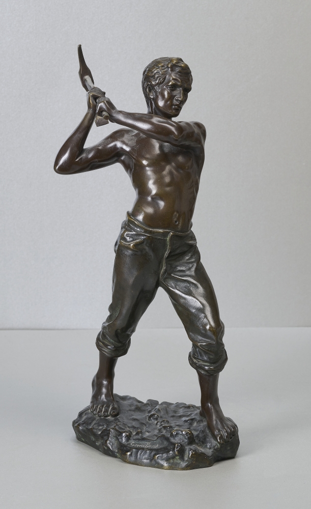 Bronzeskulptur eines Arbeiters, signiert Bronzeskulptur eines Arbeiters, signiert