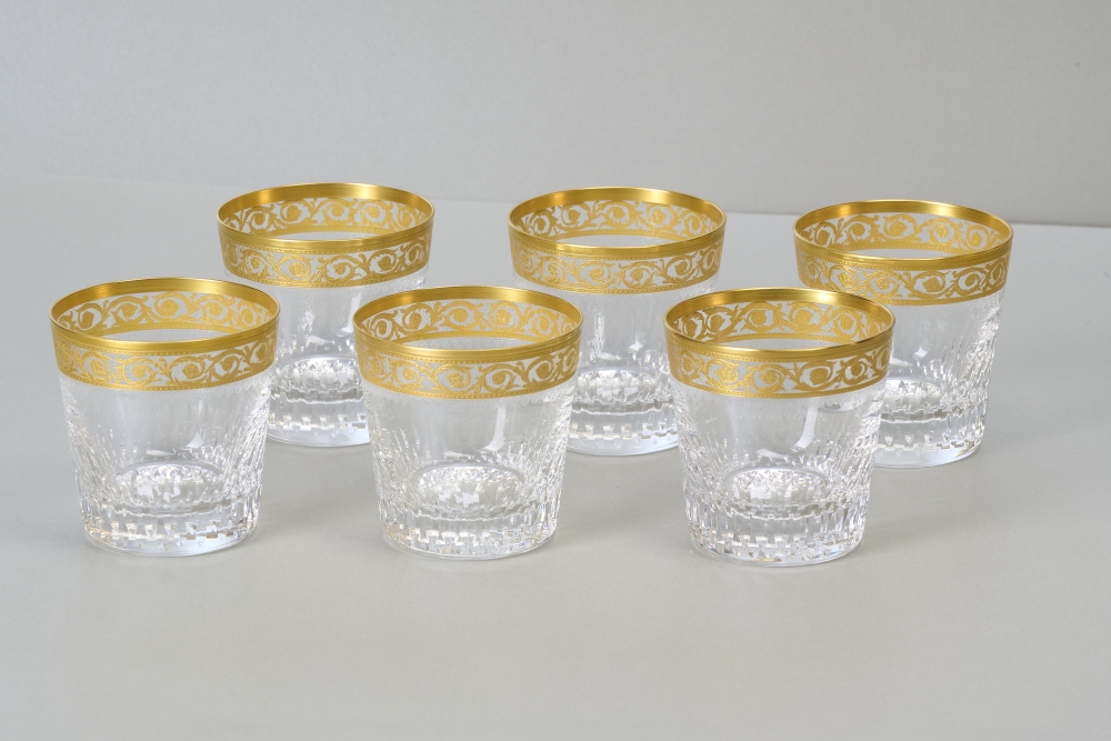 Saint Louis Thistle Gold, 6 Whiskeygläser, mit Ätzmarke