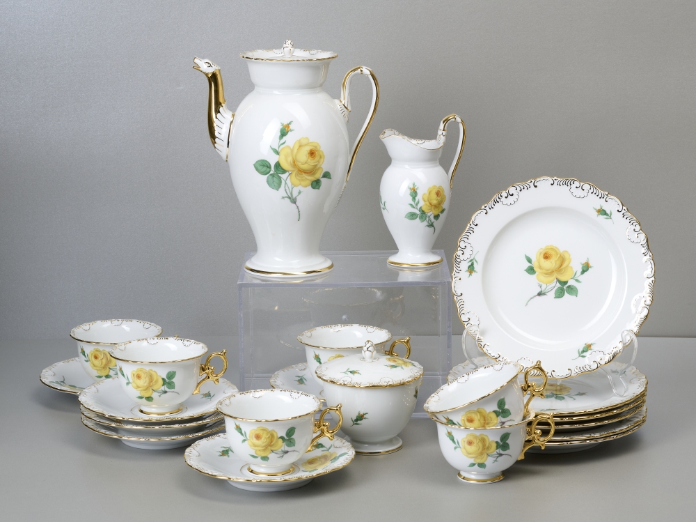 Meissen Gelbe Rose, Prunk-Kaffeeservice Meissen Gelbe Rose, Prunk-Kaffeeservice