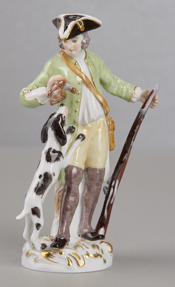 Meissenfigur, Jäger mit Hund, 1. Wahl Meissenfigur, Jäger mit Hund, 1. Wahl